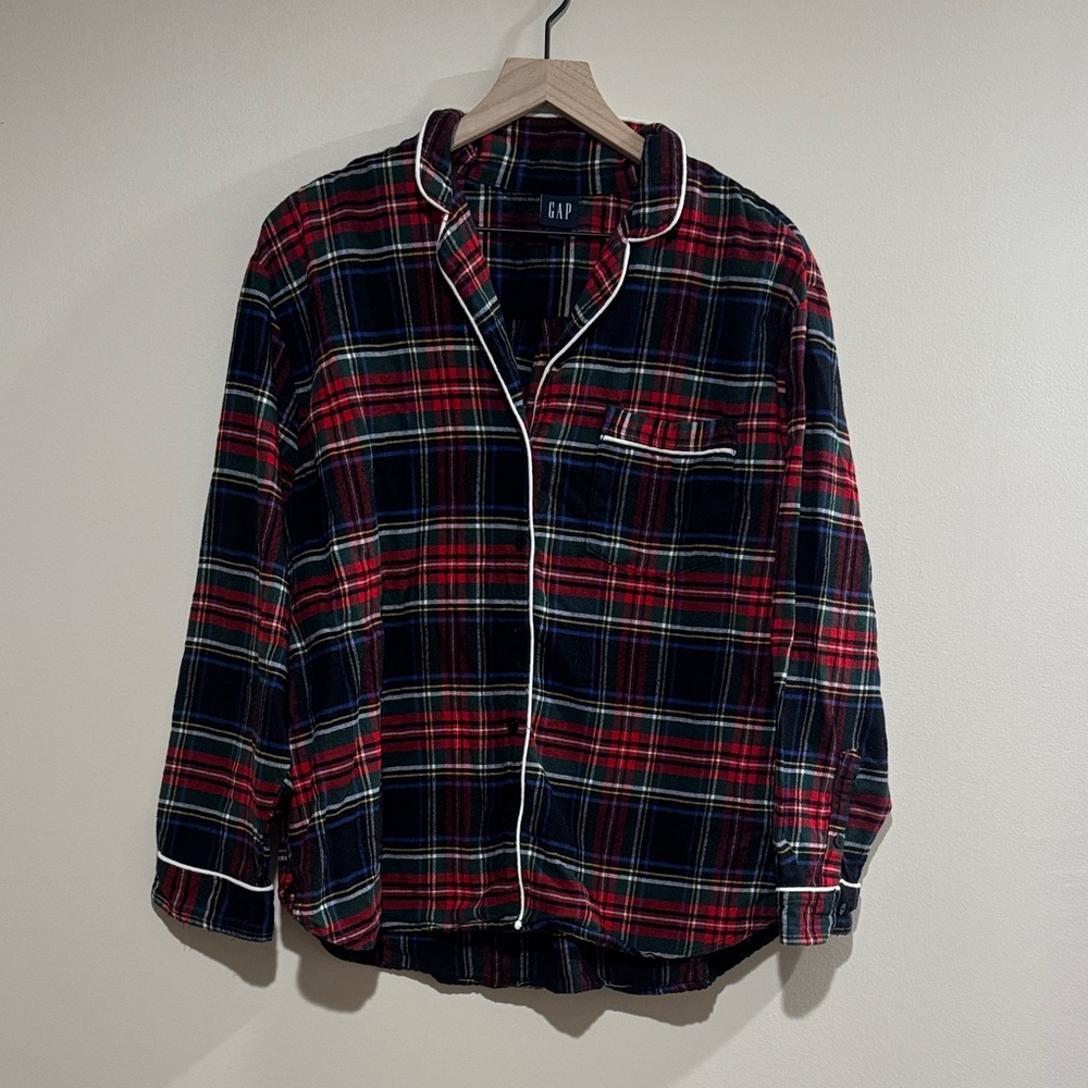 GAP Flannel‎ Pajama Button Down Top Size Large
